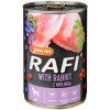 Rafi paštéta pre psov s králičím mäsom, červenými a modrými čučoriedkami, v konzerve 400g