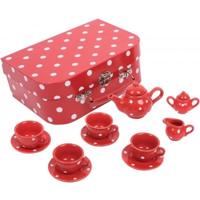 Bigjigs Toys Červený bodkovaný porcelánový čajový set