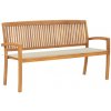 Stohovatelná zahradní lavice s poduškou 159 cm masivní teak Krémová 3063308