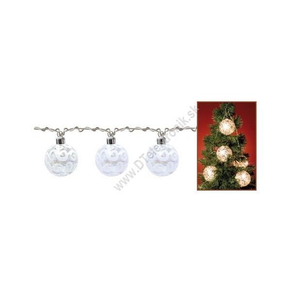 Vianočné dekorácia HOME Vianočný svietiaci reťazec so sklenenými guľami, biele, 10 ks KIB 10/WH