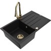 Mexen Bruno, 1-komorový granitový drez 795x495x200 mm a drezová batéria Elia, čierna, 6513-77-670101-50
