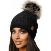 Fashionweek Dámska čiapka s kožušinovou brmbolcom JENOT +flísová podšívka WOOL VERONA Farba: Čierna, Veľkosť: Universal