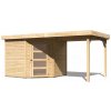 KARIBU SCHWANDORF 5 drevený domček + prístavok 240 cm (77746) 462 x 246 cm, natur LG3906