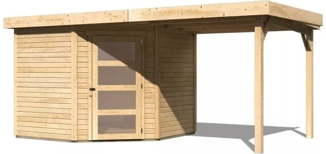 KARIBU SCHWANDORF 5 drevený domček + prístavok 240 cm (77746) 462 x 246 cm, natur LG3906