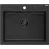 Mexen Elix, 1-komorový granitový drez 600 x 500 mm, čierna/strieborná metalíza, čierny sifón - 6525601005-73-B