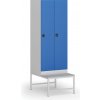 Šatníková skrinka S1 s lavičkou, 2 oddiely, 1875 x 600 x 500/800 mm, kódový zámok, modré dvere