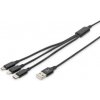 USB nabíjecí kabel, 3 v 1 , USB A - Lightning+micro B+Type-C 1m, kabel, bavlna, CE, bl