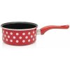 Metalac smaltovaný Randlík s rúčkou 14 cm - 1L Červené bodky, čierne vnútro (Smaltovaný randlík 1L ČERVENÁ BODKA )