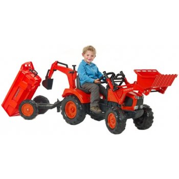 FALK Šliapací traktor 2090Z Kubota M135GX s nakladačom rýpadlom a vlečkou