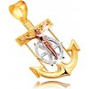 Šperky eshop - Prívesok z kombinovaného 9K zlata - námornícka kotva s Ježišom na kríži S4GG244.42