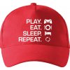 Play Eat Sleep Repeat game - Šiltovka so zahnutým šiltom a mosaznou sponou - Univerzálna veľkosť ( Červená )