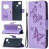 Peňaženkové kožené puzdro BUTTERFLIES na Xiaomi Redmi 9C -fialová