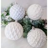 Biele vianočné gule s kosoštvorcami 4 ks 8 cm