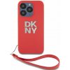 DKNY PU Leather Stack Logo Wrist Strap zadný kryt pre iPhone 14 Pro Max Red