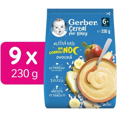 Gerber Cereal mliečna kaša ovocná Dobrú noc 9x230 g
