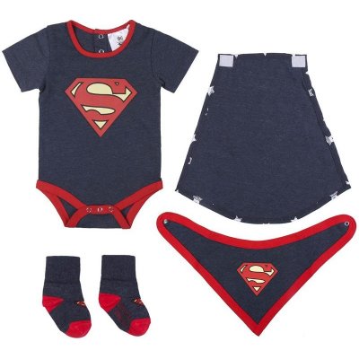 DC Comics Superman detské body 1 ks + ponožky pre bábätká 1 ks + podbradníček 1 ks + plášť 1 ks