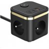 Viking síťový adaptér YC33, 3x 230 V, 1x USB-A, 2x USB-C, tlačítko ON/OFF, délka 1,4 m, černá VYC33B