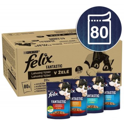 Felix Fantastic s hovädzím kuraťom tuniakom treskou v želé 80 x 85 g