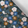 Takoy Látka s potlačou nepremokavý polyester TD / NS vtáčik v kvetoch tmavomodrý-NS-10892