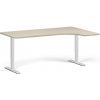 Rohový výškovo nastaviteľný stôl, 180x120 cm, 1 motor, L/P, biela podnož, dub prírodný