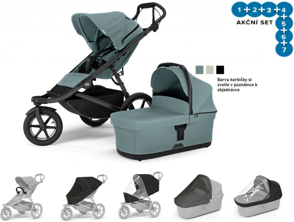 Thule Set 7v1 Urban Glide 3 Mid blue 2024 + pláštěnka + ochranná síť + madlo + korba Mid blue + pláštěnka + ochranná síť na korbu