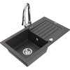 Mexen Pablo, 1-komorový granitový drez 752x436x161 mm a drezová batéria Elia, čierna škvrnitá, 6510-76-670101-00