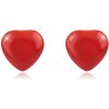 Šperky eshop - Strieborné 925 náušnice - vypuklé červené srdiečko, puzetky R33.13