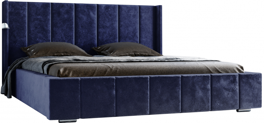 Pomeble Vesper s kontajnerom na posteľnú bielizeň a dreveným rámom zamatový materiál tmavomodrá Ikoo 10