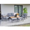 Garden Line SET ZÁHRADNÉHO NÁBYTKU Z HLINÍKA A TÍKOVÉHO DREVA (SOFA + 2 KRESLÁ + STÔL + 2 TABURETKY) ANTRACIT + ŠEDÉ VANKÚŠE *0428