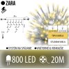 Zara led svetelná záclona vonkajšia flash - 800led - 20m teplá biela/flash prebliknutie studená biela - transparentný kábel