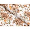 Bavlnená látka/plátno Sandra SA-458 Hnedé kvety magnólie s motýlikmi na bielom - šírka 160 cm