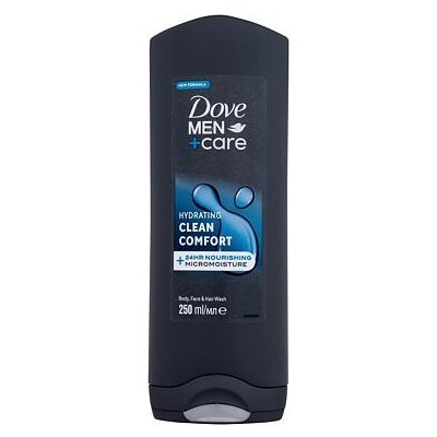 Dove Men + Care Hydrating Clean Comfort hydratační sprchový gel na tělo, obličej a vlasy 250 ml pro muže