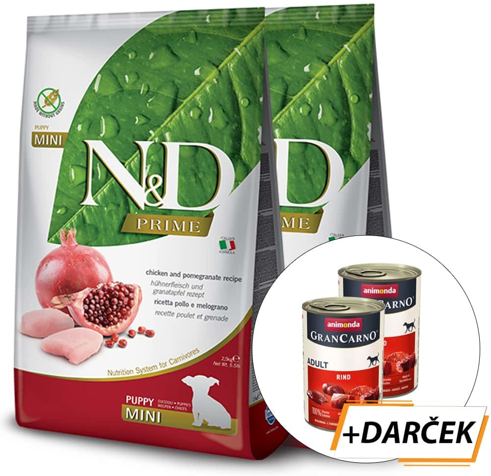 N & D dog PRIME Puppy mini & Medium chicken & pomegranate 2 x 7 kg