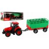 Teddies Traktor Zetor s vlekom plast 36cm na zotrvačník na bat. so svetlom so zvukom v krabici 39x13x13cm