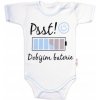 Body kr. rukáv s vtipným textom Baby Nellys Psst! Dobíjím baterie kluk