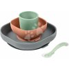 Jedálenská súprava Silicone Meal Set Beaba Mineral zo silikónu 4 dielna sivo-oranžovo-zelená od 4 mes