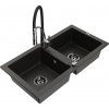 MEXEN/S MEXEN/S - Mario granitový drez 2-bowl vrátane batérie Aster, čierna/zlatá metalik 6504-75-73450-07-B