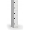 Šatníková skrinka S1 s úložnými boxmi, 5 boxov, 1850 x 300 x 500 mm, demont, kódový zámok, laminované dvere, biela