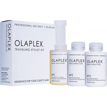 Olaplex Traveling Stylist Kit Bond Multiplier N°1 sérum na vlasy 100 ml + Bond Perfector N°2 obnovujúca starostlivosť na zníženie poškodenia vlasov pri farbení 2 x 100 ml darčeková sada