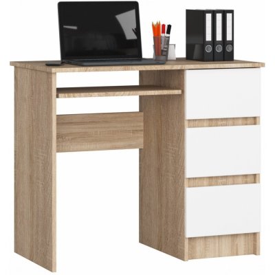 Ak furniture Písací stôl A-6 90 cm sonoma/biely pravý