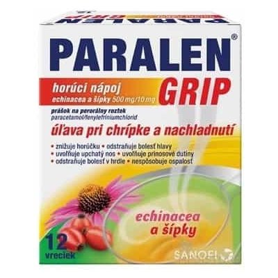 PARALEN GRIP horúci nápoj echinacea a šípky 500 mg/10 mg vrecúška 1x12 ks