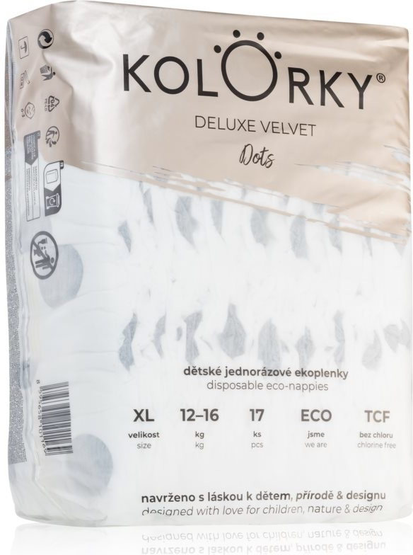 Kolorky Deluxe Velvet Dots EKO XL 12-16 kg 17 ks