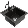 Mexen Vito, granitový drez 490x520x210 mm, 1-komorový a drezová batéria Carla, čierna-zlatá metalíza, 6503-75-670700-70