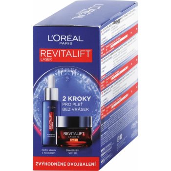 L'Oréal Paris Revitalift Laser denní pleťový krém Revitalift Laser X3 SPF20 50 ml + noční pleťové sérum Revitalift Laser Pure Retinol Night Serum 30 ml darčeková sada