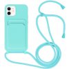 AppleKing silikónový kryt so šnúrkou a kapsou na karty pre iPhone 11 - tyrkysový - možnosť vrátiť tovar ZADARMO do 30tich dní