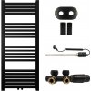 CERANO - Kúpeľňový radiátorový set Franko - kombinované vykurovanie, termo tyč - stredové pripojenie 50 mm - 392W - čierna matná - 1200x500 mm CER-663337