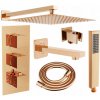 Mexen Cube DR02 podomietkový vaňový a sprchový set s hlavovou sprchou 25x25 cm (7v1), ružové zlato, 77503DR0225-60