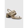 Calvin Klein kožené sandále HEEL SANDAL 45 MET BAR LTH béžová