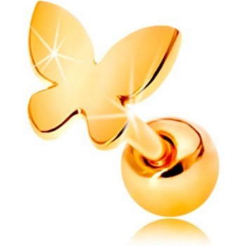 Šperky eshop zlatý piercing do ucha malý plochý motýlik s lesklým povrchom GG204.13