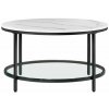 VASAGLE konferenčný stolík biely mramor so sklenenou policou